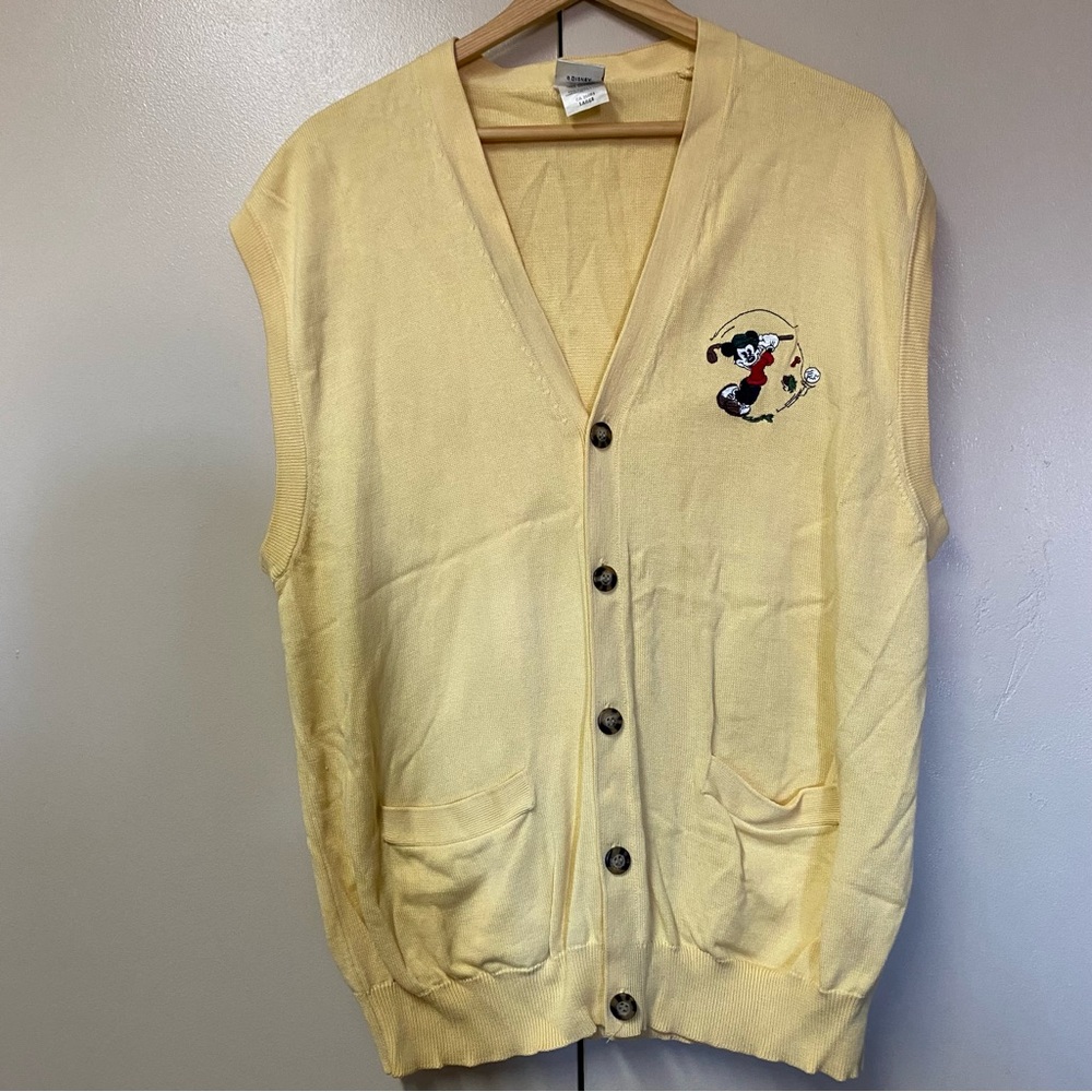 DISNEY Mickey  Mouse Vintage LARGE Golf Cardigan vest